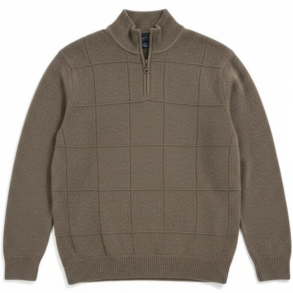 Dockers Brown Textured Grid Quarter Zip Mock Neck Sweater, Men's‎ Large RN 15610
